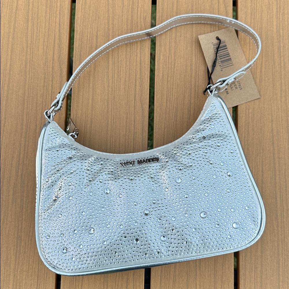 Steve Madden Metallic Silver Handbag with Rhinestones NWT - Picture 4 of 9